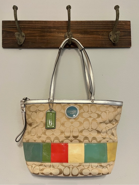Coach Handbags - Coach Beige Signature Multi Stripe Tote F17426